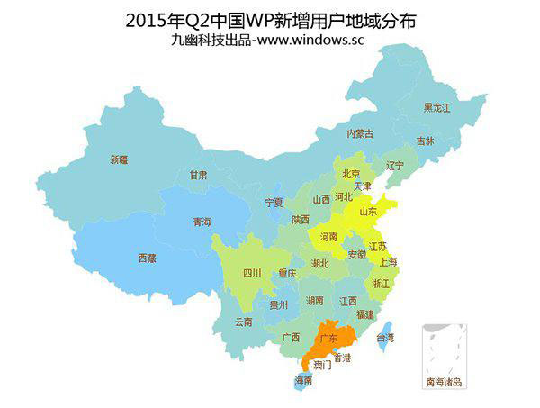 q2国内wp市场份额公布 win10 mobile占3.26%(中国用户分布图)