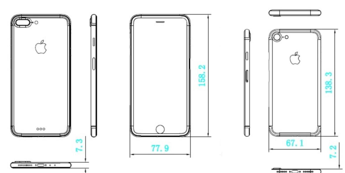 大体上与iphone 6s相似,但后置相机位置有所变化,开孔尺寸更大,天线带