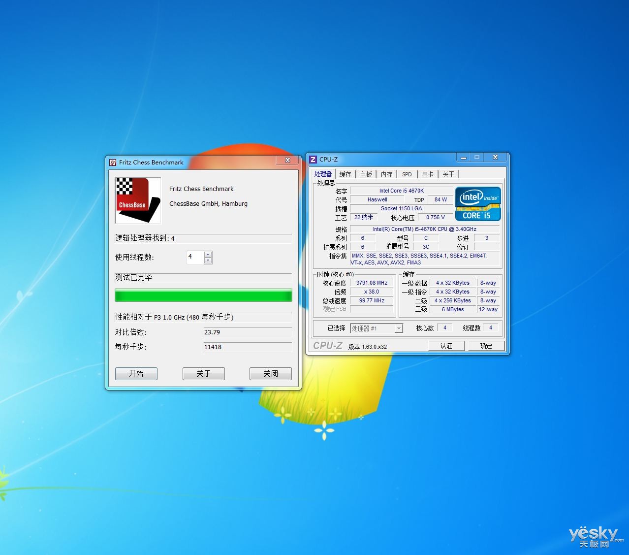 酷睿i5 4670k fritz chess benchmark测试